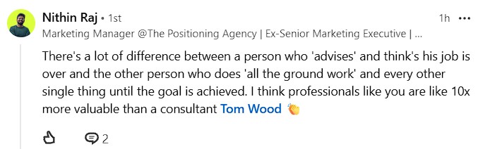 LinkedIn Comment About Tom Wood