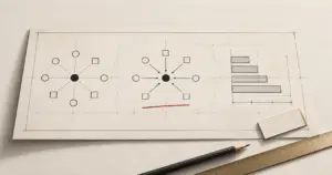 A blueprint mapping stakeholders, levers and objectives with a blank title label set to one side, illustrating a job spec built before the job title.
