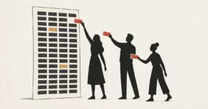 A founder job description laid out as a long list of roles, with two women and a man each taking a role away