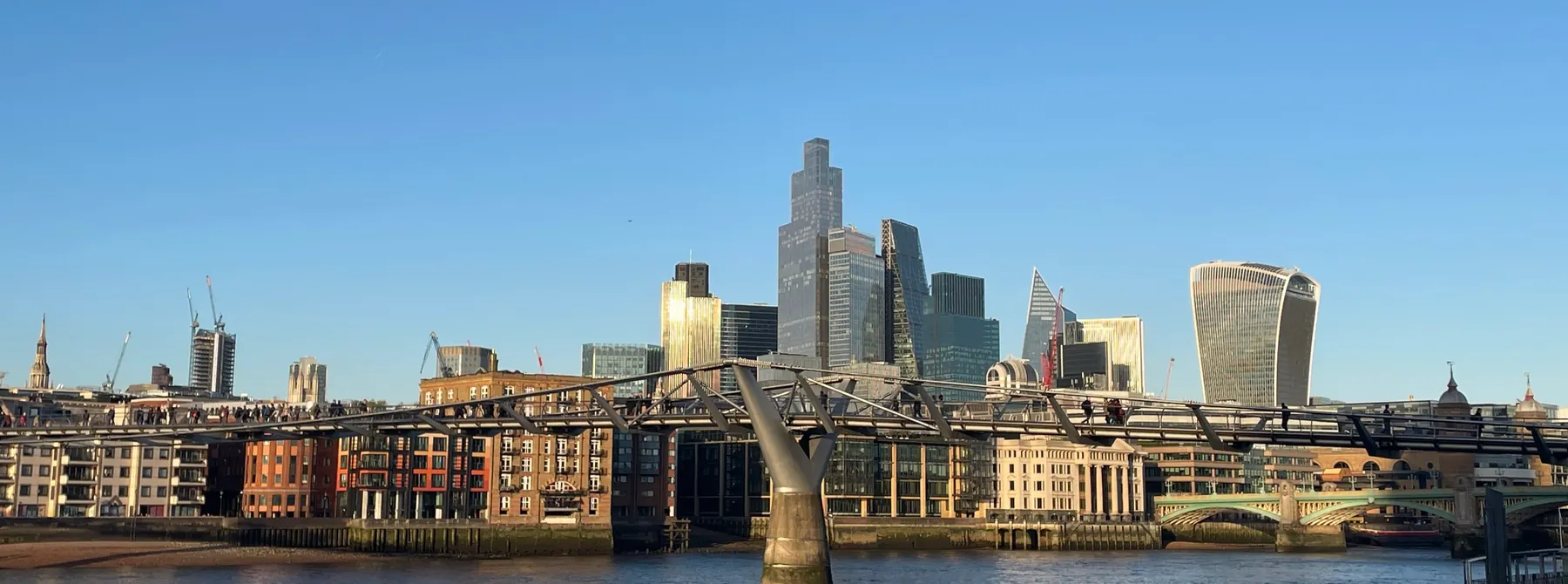 The City of London skyline across the Thames from the Millennium Bridge